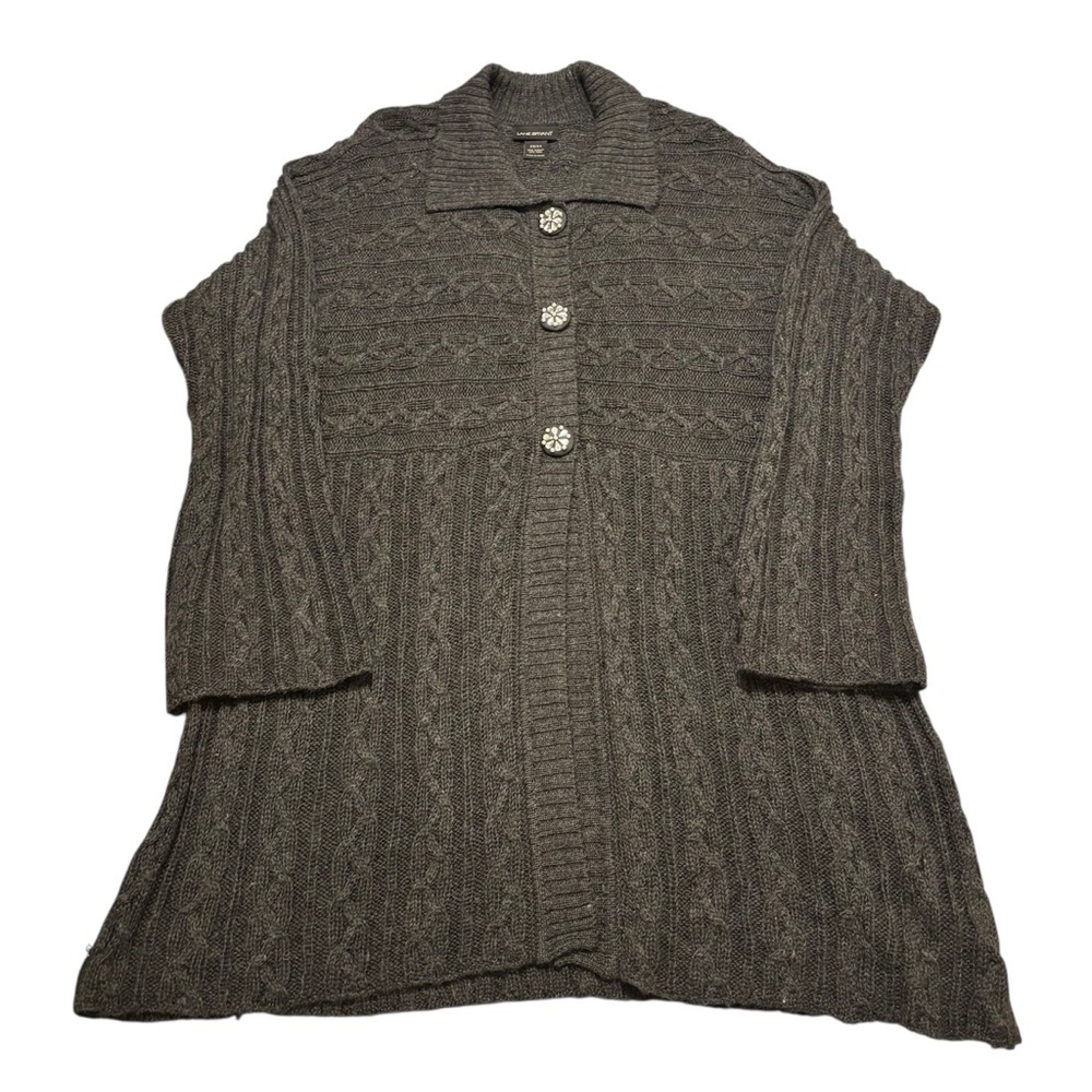 LANE BRYANT 22/24 Long Cardigan Sweater Cable Knit Snowflake Buttons Wool Blend
